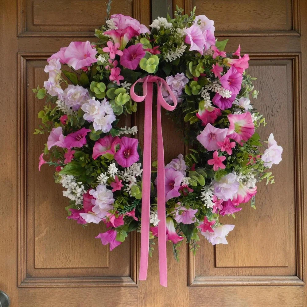 Purple Petunia Wreath, Spring, Summer Front‎ Door, Whites, Housewarming Gift